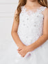 Girls Multi Color Illusion Neckline Lace Applique Trim Pageant Dress 2-12 - SophiasStyle.com
